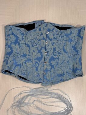 Timeless Trends Blue Floral Brocade Underbust Steel Boned Corset Size 30